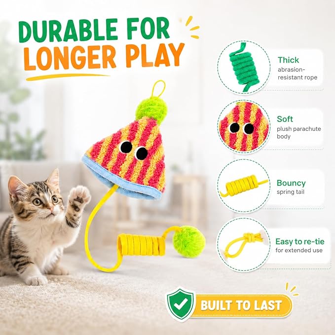 Spring Parachute Cat Toys for Indoor Cats,Interactive Door Hanging Cat Toys for Bored Indoor Adult Cats,Retractable Teaser Toy,Hanging Interactive Toys for Cat Kitten Chase Exercise (Style A-2PCS)
