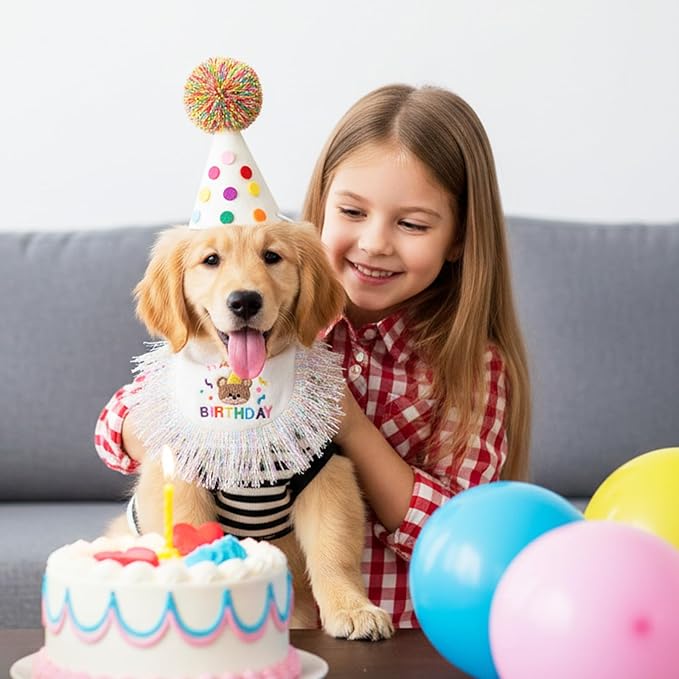 Tyqour Cat Birthday Hat Birthday Hats for Stuffed Animals Dog Party Hat Birthday Party Decorations Set for Small Medium Cats & Dogs