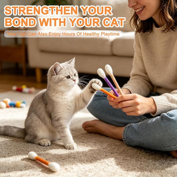 Giant Q Tip Cat Toy, Cotton Swabs Cat Toys with Catnip, 6 Pk Giant Cat Qtip Toy Chew Sticks for Boredom Durable Dental Teething Ropes, Big Interactive Felt Kitty Kicker Toy (Beige)