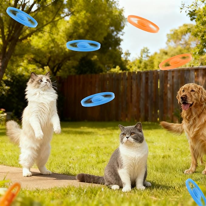 12 Pcs Cat Fetch Toy Set with 3 Red Spinning Tops 6 Flying Discs Colorful Interactive Toys for Kitten Chasing Tracking Playing Training Hunting