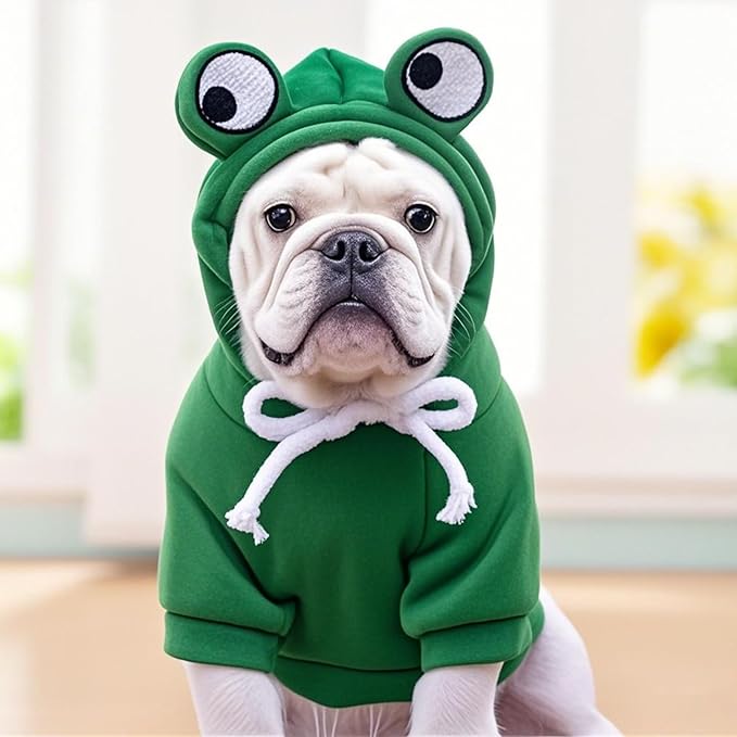 Pet Clothing Dog Transformation Frog Hoodie Autumn and Winter Warm Small Large Dog Method Dou Cat Bullfighting Clothes (Frog,XL)