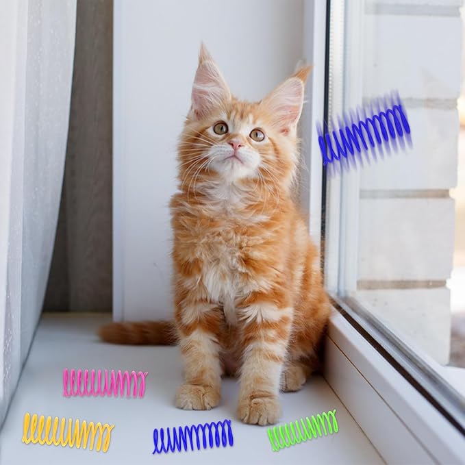 Andiker Cat Spring Toy, 12pcs 3.5 inch Spiral Cat Toy Interactive for Indoor Cat, Elastic Colorful Plastic Cat Coil Spring Toy New Upgrade Extended Large Spring Toy for Kitten Relieve Boredom