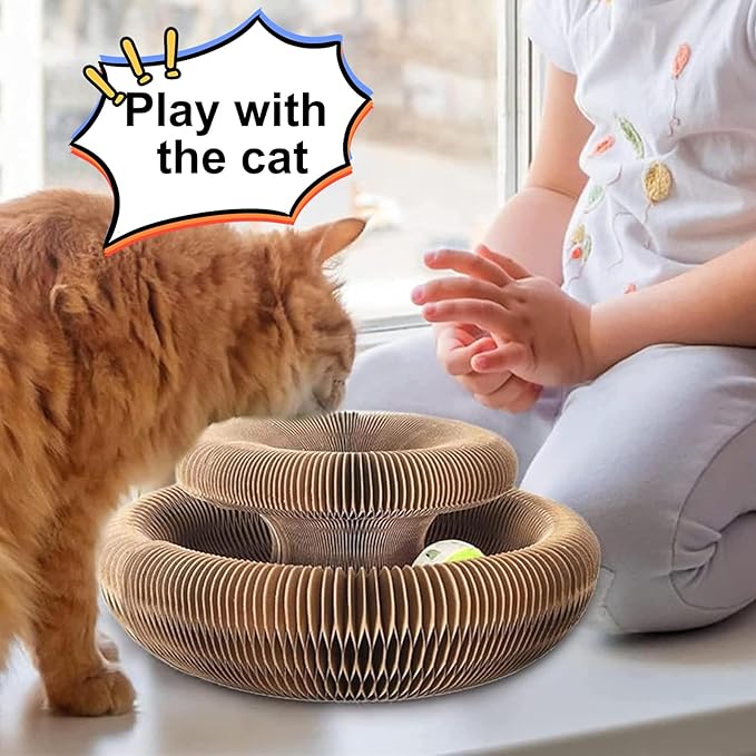 Kitty Curls Cat Toy,Foldable Magic Organ Cat Toy,Magic Organ Cat Scratcher Board,Foldable Recyclable Cat Accordion Toy for Indoor Cat Playing,Interactive Scratch Pad with Toy Ball