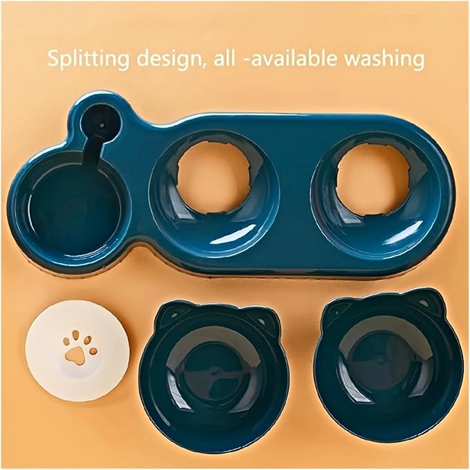 Pet Bowls with Water Feeder, 3 in 1 Design Tilted Cat and Food Bowl Set