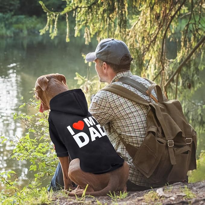 Dog Sweater Dog Hoodie Cold Weather Coat Hooded Sweatshirt for Puppies,Cats, Small Medium Large Dogs (Black (I Love My Dad), Large/X-Large)