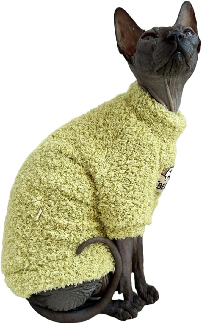 Sphynx Cat Clothes Hairless Cat Super Soft Warm Fleece T Shirt Elastic Winter Sweater Outfit, Pet Clothes for Sphynx Cat Coat for Cats and Small Dogs Apparel (Green, X-Large)
