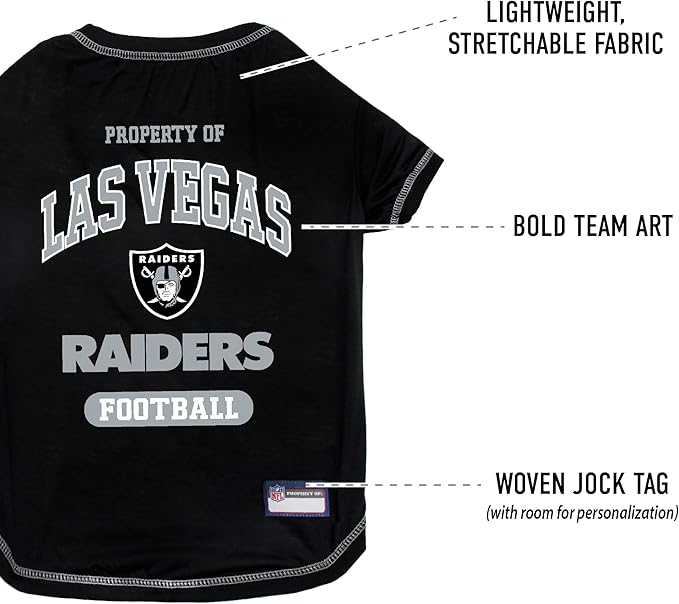 NFL Raiders Dog T-shirt Large. - Licensed Shirt for Pets Team Colored with Team Logos- Premium Stretchable Materials for the comfort of your Dog & Cat