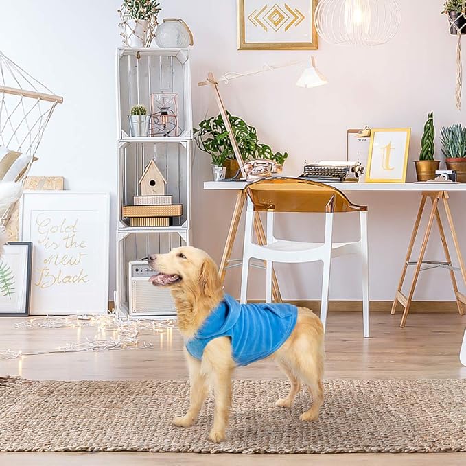 EXPAWLORER Dog Hoodie Fleece Sweater Vest, Hooded Dog Sweatshirt Fall Winter Pet Clothes with Leash Hole, Sleeveless Warm Cozy Puppy Clothing for Cat Small Medium Large Dogs Girl Boy, Blue XXL