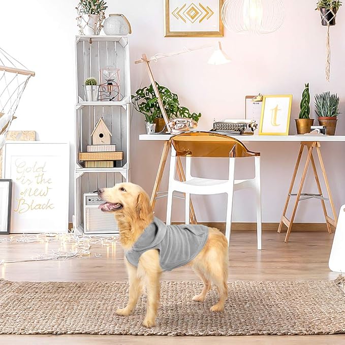 EXPAWLORER Dog Hoodie Fleece Sweater Vest, Hooded Dog Sweatshirt Fall Winter Pet Clothes with Leash Ring, Sleeveless Warm Cozy Puppy Clothing for Cat Small Medium Large Dogs Girl Boy, Grey S