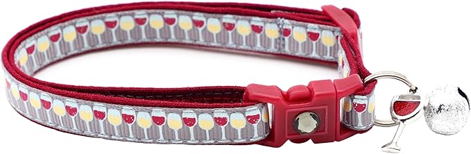 Wine Cat Collar with Bell | Safety Breakaway | Adjustable Large Size or Kitten Collar (Large(10lbs & Up), Silver)
