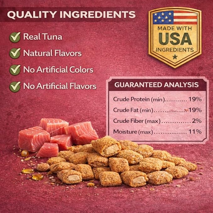 Tuna Cat Treats Crunchy Soft Filled Bites - Healthy Training Treats Indoor Cats Kittens Senior - Low Calorie Cat Snacks Food Topper No Artificial Flavors Wheat Soy Free All Breeds Made in USA 16 oz