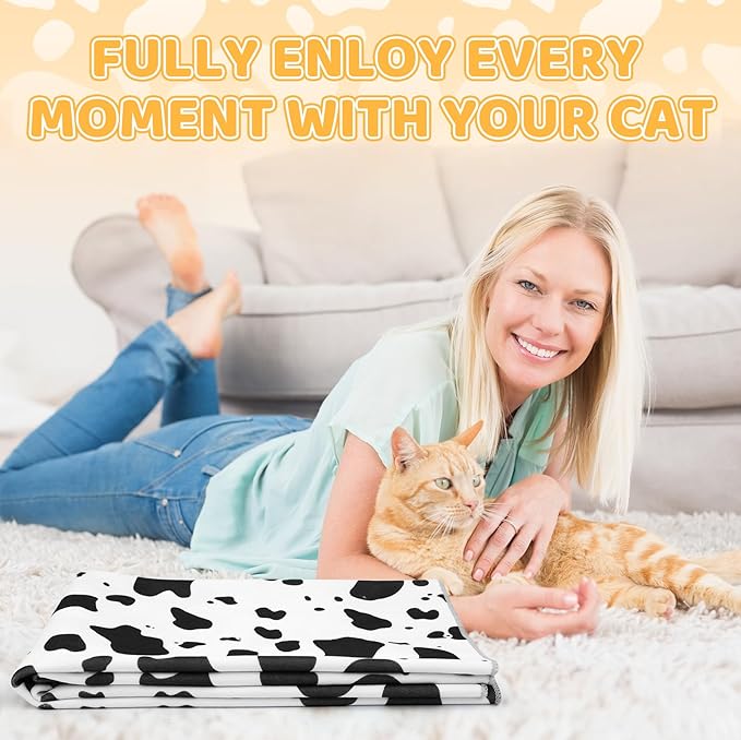 21.7" Cat Grooming Wrap for Cutting Nails, Cow Pattern Self-Adherent Fabric Wrap for Cats, Anti-Scratch Anti-Escape Multifunctional Cat Swaddle Tool for Teeth Brushing, Ear Cleaning