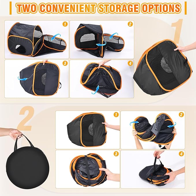 Portable Cat Playpen with Surround Tunnel, 2-Linked-Enclosed Areas, Ideal Cat Tent Outdoor or Cat Playpen for Indoor Cats Enclosed.Breathable Mesh Design for Indoor & Outdoor Use(Black)