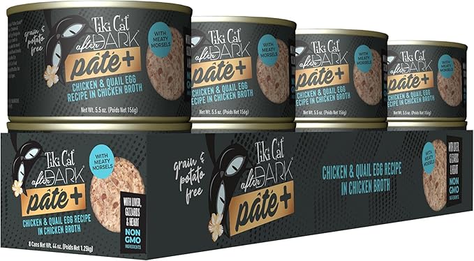 Tiki Cat After Dark Pate+ Chicken & Quail Egg, 5.5 oz. Cans (Pack of 8)