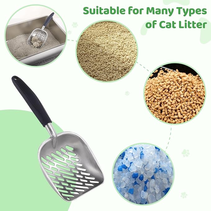 Heavy-Duty Cat Litter Scoop with Long Handle, Aluminum Alloy Poop Sifter, Non-Stick for Easy Cleaning