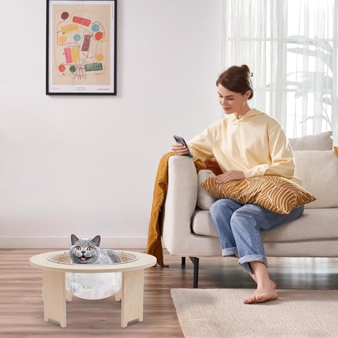 Clear Capsule Cat Bed 44×20 cm, Transparent Acrylic Calming Small Pets Bed with Breathable Holes, Raised Dome Window Lounger for Indoor Kitten Puppy, Stackable Modern Pet Furniture