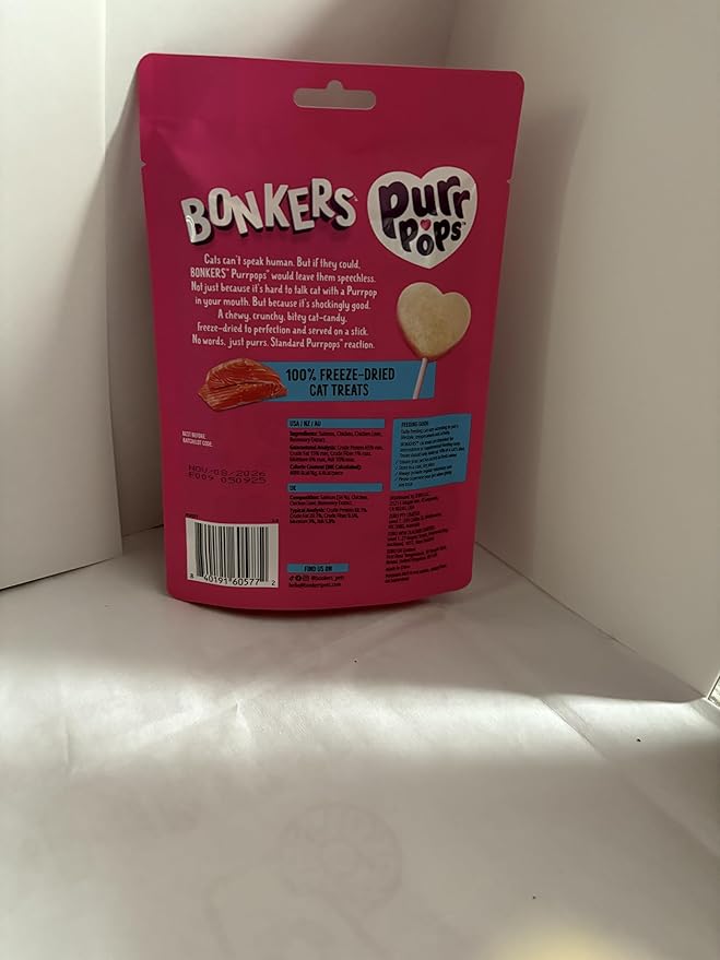 Bonkers Purr Pops Lip Smackin' Salmon Freeze Dried Cat Treats, 4 Count, 2 Pack Bundle with 4 Spring Toys, All Life Stages