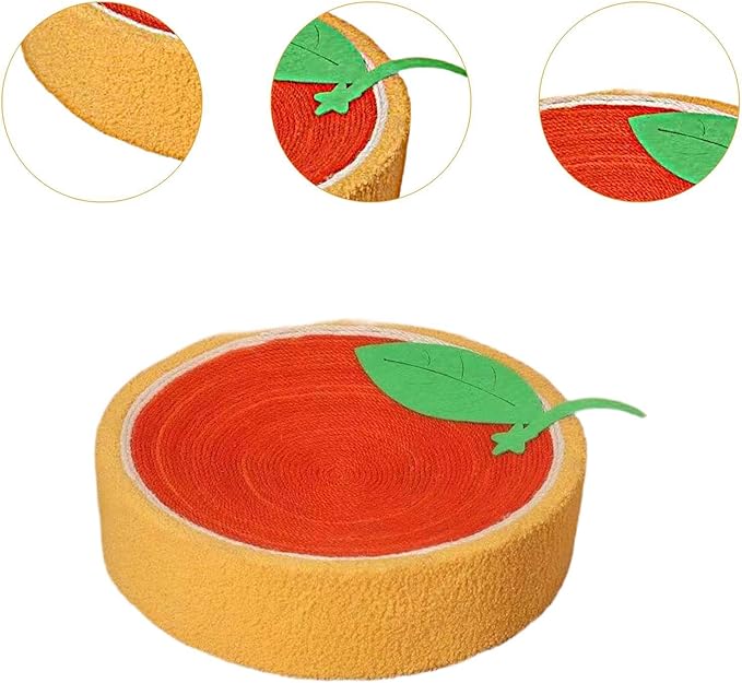 Sisal Round Cat Scratching Board Scratcher Bowl for Indoor Cats Wear Resistant Fruit Scratch Board for Kitty Kitten- Orange