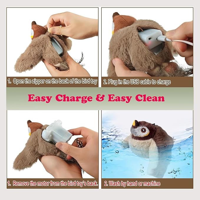 Upgraded Interactive Chirping Bird Cat Toys with Flapping Wings,No Flying Birds Cats Toy, Flying Simulation Electric Sparrow Shaking Hunting Pet Toy for Indoor-Larger