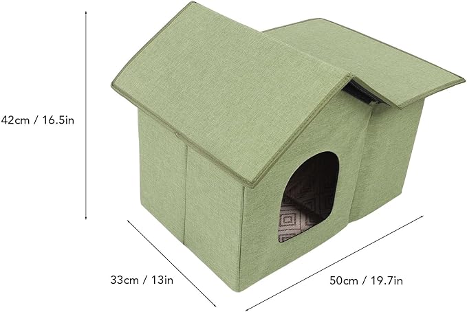 Sorandy Cat House, Foldable Waterproof Covered Cat Bed, Covered Cat Bed | Cat Cave Bed | Pet Furniture | Washable Cat Bed | Dog Bed House | Outdoor Cat House | Feral Cats Shelter (Green)