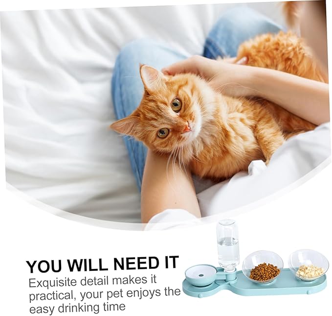 Totority Pet Feeder Dual Bowls and Automatic Water Dispenser for Cats Tilted Design for Easy Eating and Drinking Capacity Elegant Finish