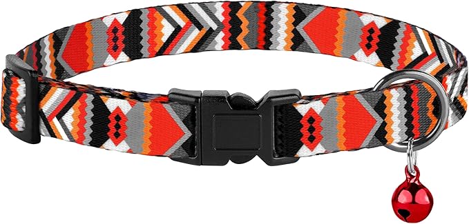 2 Pack Cat Collars with Bell - Breakaway Soft Collar for Girl & Boy Cats, Adjustable Safety Cute Kitten Collars – Comfortable Stylish Patterned Print Design Lightweight (Geometric + Boho)