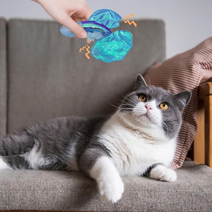 Andiker Cat Catnip Toys,Crinkle Catnip Fish with Rustling Shiny Crinkle Paper and Natural Catnip,Cat Interactive Toys for Indoor Cats for Promoting Digestion and Adjusting Emotion (Blue Fish)