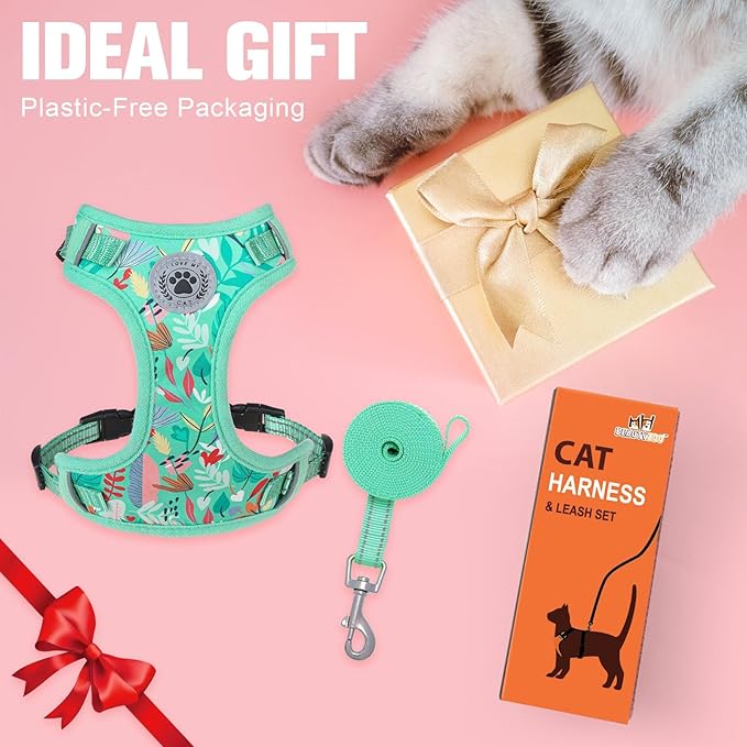 BEAUTYZOO Cat Harness and Leash Set for Walking Escape Proof, Neck Release Adjustable Harnesses for Kitten Puppy Small Medium Large Cats, Soft Cute Easy Control Small Cat Harness for Cats Boy Girls
