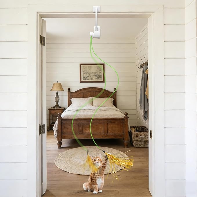 Automatic Hanging Interactive Cat Toy for Indoor Cats,Clip-On Doorway Cat Toy for Bored Adult Cats & Kittens,USB Rechargeable Motion Cat Enrichment Toy for Chase Exercise,Multi-Cat Homes(White)