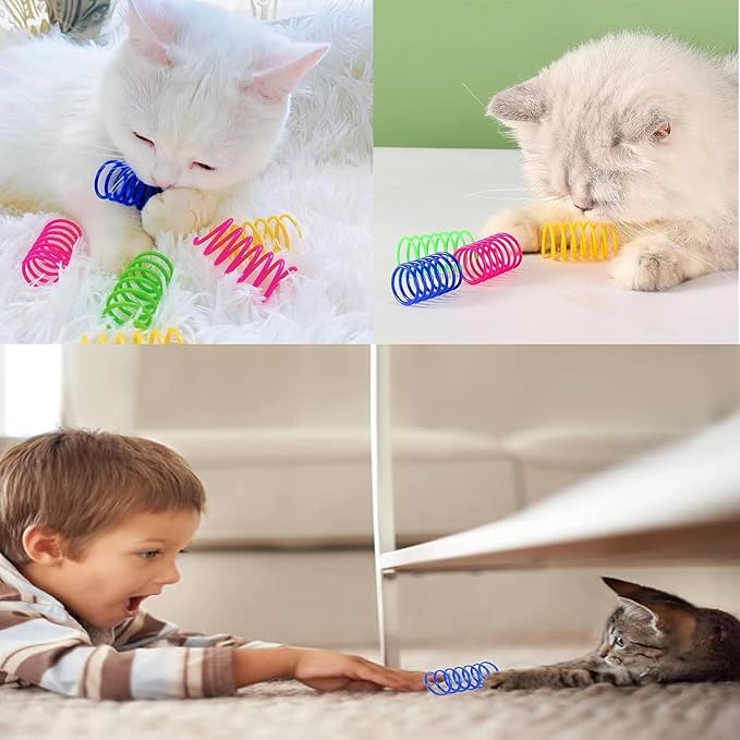 12 PCS Colorful Interactive Cat Spring Toys, BPA-Free Durable Spiral Springs for Indoor Cats, Active Play