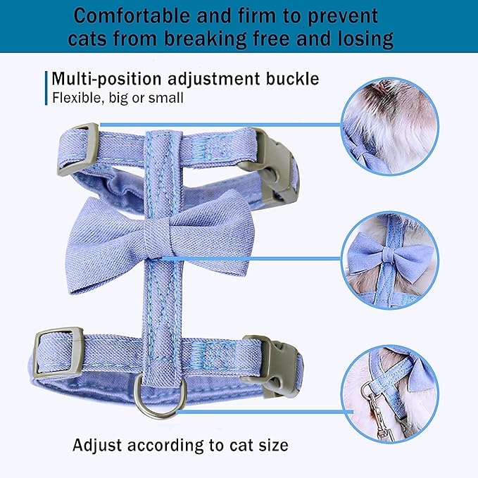 Cat Harness, Cat Vest Harness and Leash Set to Outdoor Walking Ddzmz Escape Proof Soft Mesh Breathable Adjustable Vest Harnesses for Cats Blue Colour S M Size for Pets Cats Kitten Puppy Rabbit Ferret