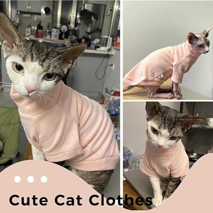 QBLEEV Sphynx Cat Clothes, Soft Stretchy Cat Sweater for Cats Only, Turtleneck Hairless Cats Pullover Shirt, Breathable Kitten Pajamas Warm Lightweight Jumpsuit for Indoor Outdoor Daily Wear & Sleep