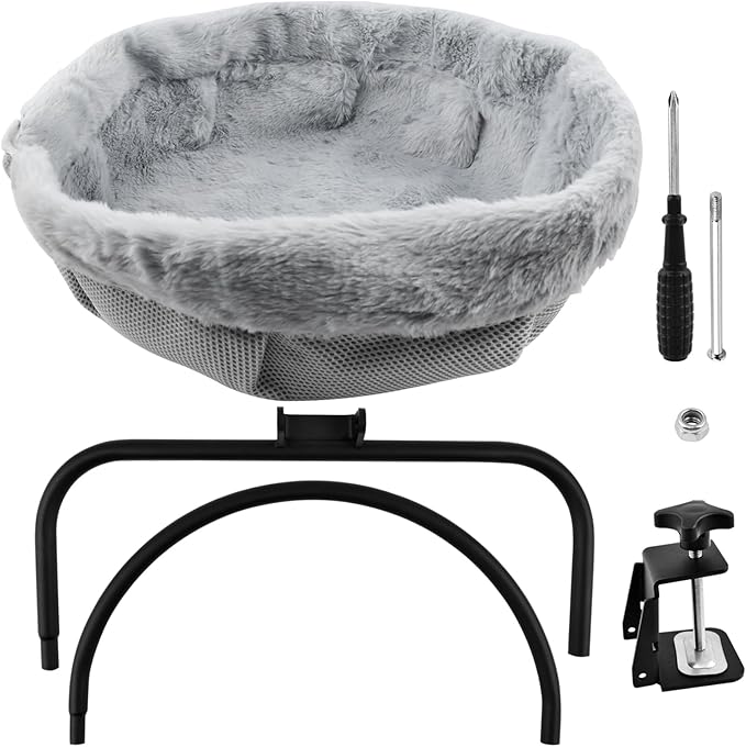 Cat Desk Bed, Ca-t Bed for De-sk, Modern Cat Desk Hammock for Various Desktops, Dual Clamps & Sunken Hammock Design, Holds Up to 40lbs(Color:Light Gray)