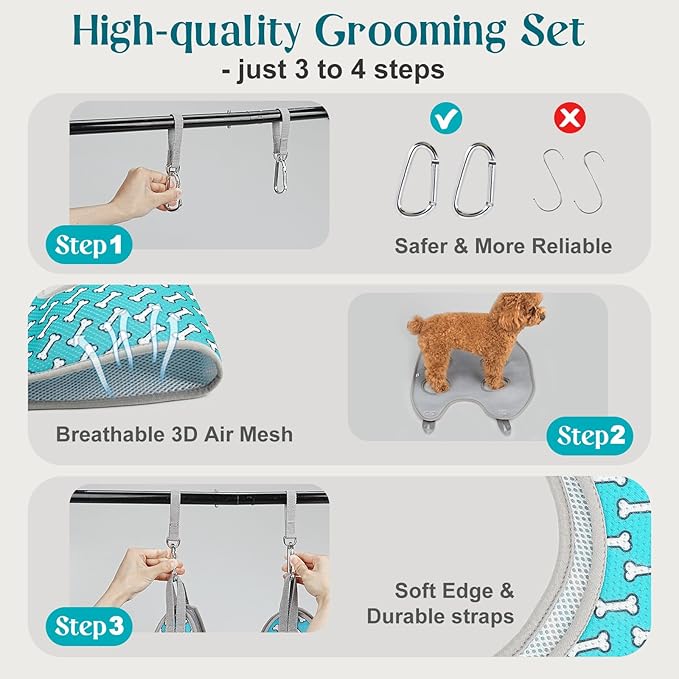 Supet Dog Grooming Hammock Harness for Dogs Cats, Relaxation Pet Nail Clipper Hammock, Restraint Dog & Small Animal Leashes Sling for Groomingk for Nail Trimming (Coral Blue, XS)