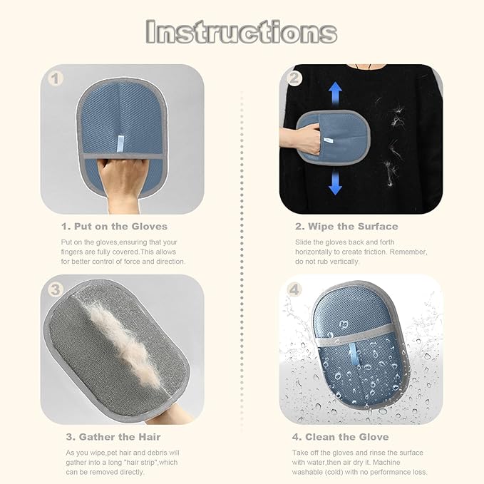 Pet Hair Remover Gloves for Dogs, Upgraded Electrostatic Pet hair Removal Glove, Professional Grooming & Furniture Cleaning Glove, Cat & Dog Hair Glove, Reusable & Machine Washable Hair Remover