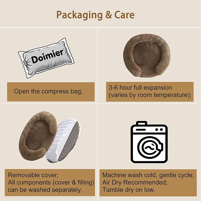 Calming Dog & Cat Beds with Orthopedic Egg-Crate Foam Raised Rim, Soft Fluffy Faux Fur Pet Bed for Small Medium Dogs, Anxiety Relief Spine Support, Machine Washable Cover (Round, Coffee 20")