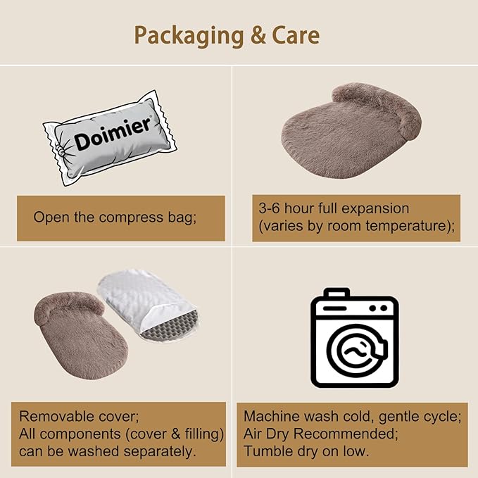 Orthopedic Dog Bed with Egg-Crate Base, Calming Dog & Cat Beds Long Plush with Raised Edges, Spine Friendly Pet Sleeping Mat for Small Medium Dogs, Machine Washable (Oval, Brown 26"x20")