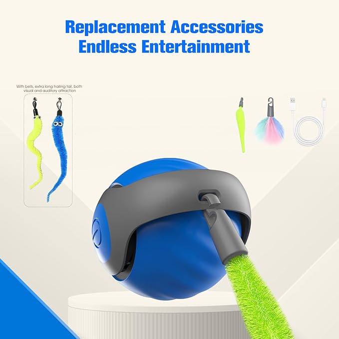 2026 New Upgrade Speedy Tail Cat Toy, Smart Interactive Pet Toys Comes with 4 Tails, Reinforced Version of The Cat Toys Balls, Two Speed Adjustment (Blue)