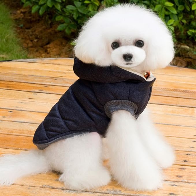 Fleece Dog Hoodie Winter Coat for Small Boy Dog Cat Puppy Cotton Hooded Jacket Chihuahua Clothes Blue XXL