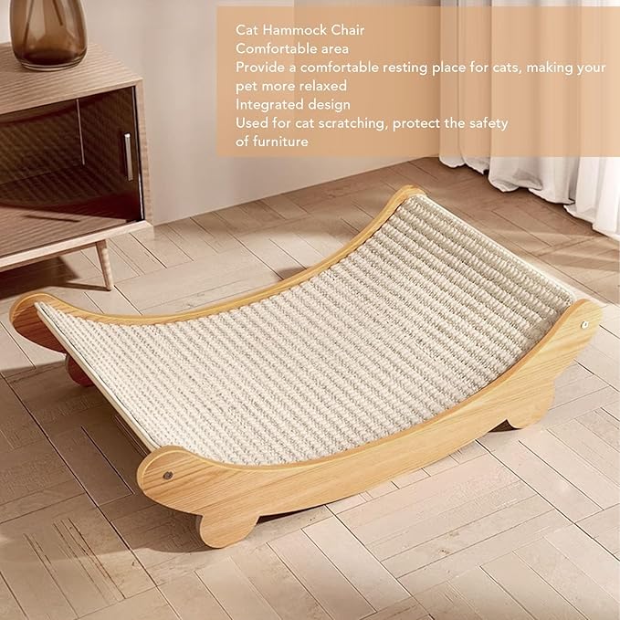 Cat Hammock Chair Scratch Cat Scratching Hammock Wooden Cat Rest Lounge Bed Portable Beach Chair Cat Hammock Furniture Protector Cat Scratcher Bed for Home (Medium)