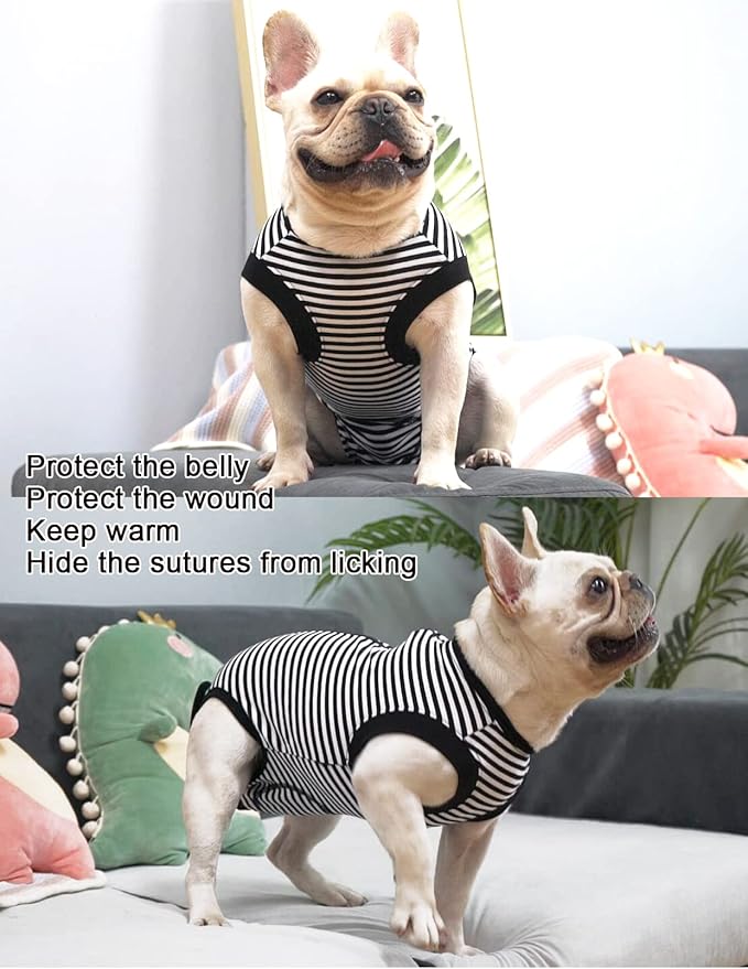 Dogs Cats Recovery Suit for After Surgery,Professional Pet Recovery Large Shirt Dog Abdominal Wounds Bandages, Substitute E-Collar & Cone,Prevent Licking Dog Onesies,Black-White L