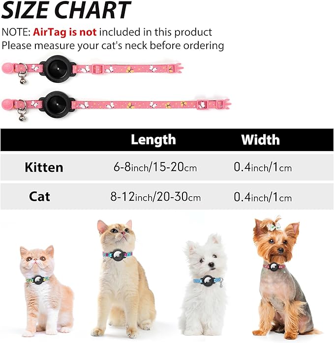 azuza AirTag Cat Collar Breakaway, Integrated Cat Collar with Air Tag Holder Safety Lightweight GPS Tracker Holder for Cats, Pink Butterfly, Cats (8-12inch)