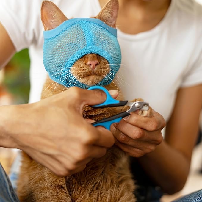 2 Pieces Soft Cat Muzzles for Grooming, Brearhable Mesh Cat Muzzle Anti Biting Chewing Anti Bite, Anti Meow, Nail Trimming & Bathing - Adjustable Pet Grooming Muzzle
