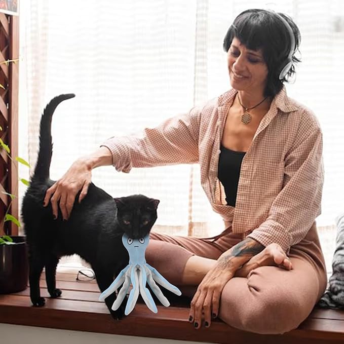 Andiker Catnip Toys for Cats, 10.63 Inches Cute Octopus Shape Plush Cat Toy with Catnip Crinkle Paper Soft Interactive Cat Toys for Indoor Cats Kittens Playing Chewing Biting (Blue)