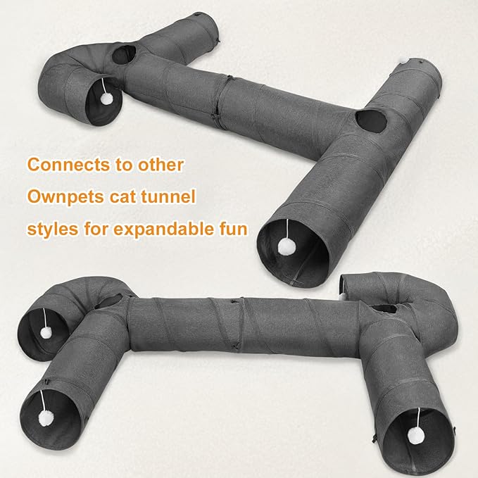 Ownpets Cat Tunnel 12 Inches in Diameter Larger Pet Tunnel Tube with Plush Ball & Feather Toy, U-Shaped Cat Play Tunnel for Big Cat, Puppy and Rabbits