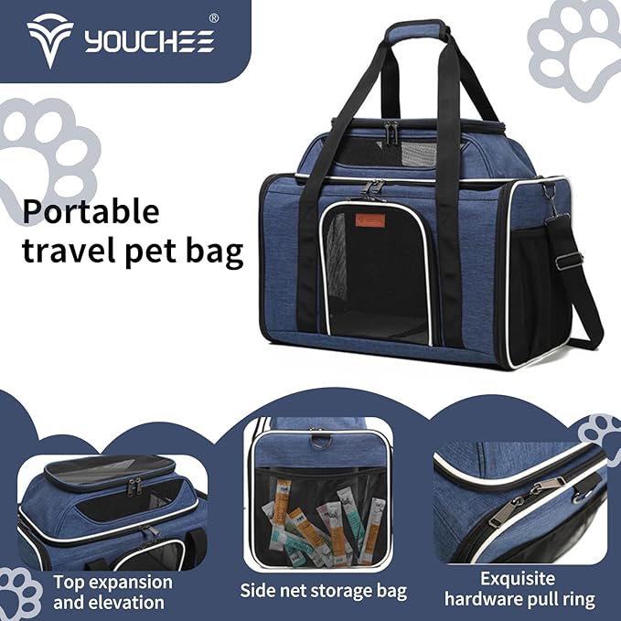 19" L x 12" W x 17" H Inches Cat, Dog Carrier for Pets Up to 25 Ibs, Washable,Soft Sided,Collapsible Travel Puppy Carrier. (Blue)
