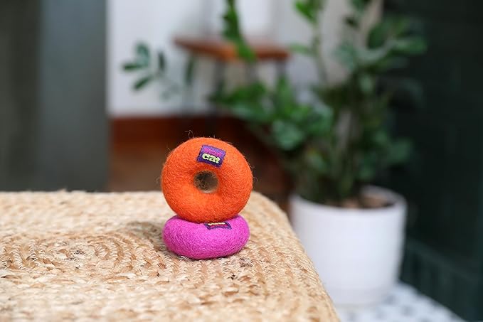 Mad Cat Wacky Wool Rings with Catnip and Silvervine Blend Natural Wool Fiber Cat Toys, Pack of 2