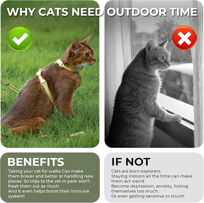 Cat Harness and Leash Set - Green Extra Lightweight Soft Kitten Harness Escape Proof, Adjustable Travel Pet Harness for Walking,Easy Control Comfortable Outdoor (Olive Green, One Size)