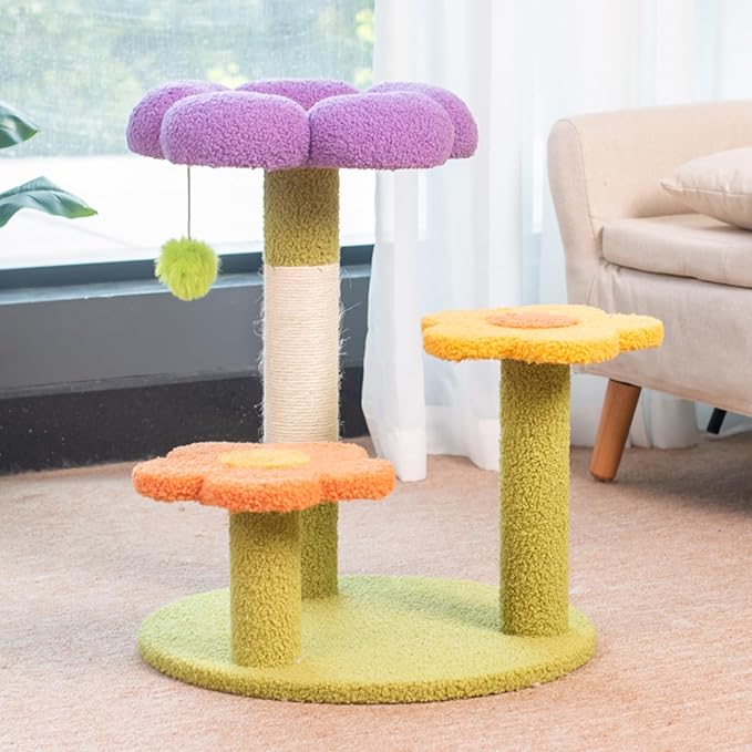 Flower Cat Trees, Flowers Scratching Post Kitten Tree 18" High 3-PLY Cat Tower, Cozy Fluffy Cute Cat Condo for Kitten Indoor Activity