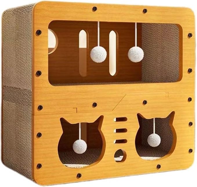 Cat Scratcher Cardboard House, 2 Floor Kitty Scratching Pad Lounger Bed for Small Cats to Play, Rest, Sleep,Scratch Post Box,Durable Board Entertain Feline Friends Prevent Furniture Damage